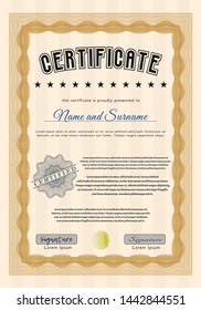 Orange Certificate. Artistry design. Detailed. With linear background. 