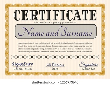 Orange Certificate. With background. Artistry design. Customizable, Easy to edit and change colors. 