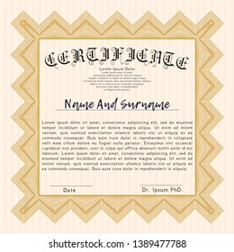 Orange Certificate. With background. Superior design. Vector illustration. 