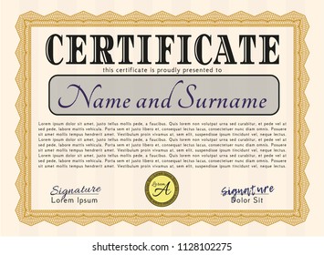 Orange Certificate. Beauty design. Detailed. Easy to print. 
