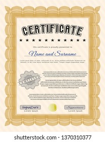 Orange Certificate. Beauty design. With guilloche pattern and background. Vector illustration. 