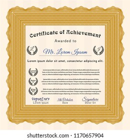 Orange Certificate. With complex background. Cordial design. Vector illustration. 