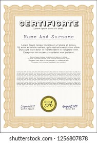 Orange Certificate. With complex background. Detailed. Good design. 
