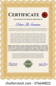 Orange Certificate. Complex design. Printer friendly. Detailed. 