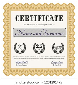 Orange Certificate. With complex linear background. Good design. Customizable, Easy to edit and change colors. 