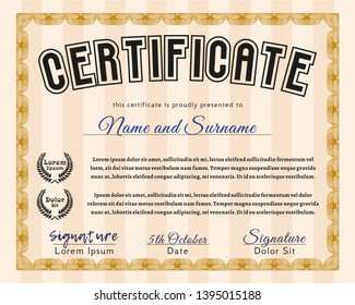 Orange Certificate. Cordial design. Customizable, Easy to edit and change colors. With complex linear background. 