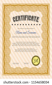 Orange Certificate. Customizable, Easy to edit and change colors. With guilloche pattern. Money Pattern. 