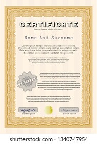 Orange Certificate. Customizable, Easy to edit and change colors. With guilloche pattern. Perfect design. 