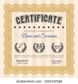 Orange Certificate. Customizable, Easy to edit and change colors. With great quality guilloche pattern. Artistry design. 