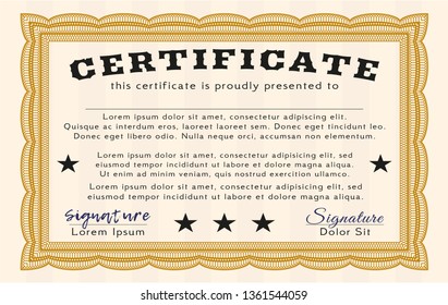 Orange Certificate. Detailed. With complex background. Nice design. 