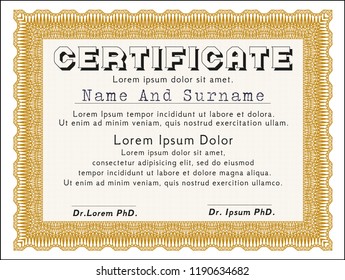 Orange Certificate. Detailed. With complex linear background. Modern design. 