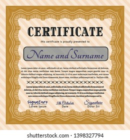 Orange Certificate. Detailed. Easy to print. Money Pattern. 