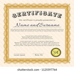 Orange Certificate. Detailed. Printer friendly. Excellent design. 