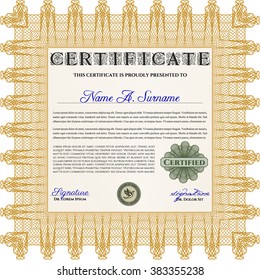 Certificado naranja. Detallado. Fácil de imprimir. Diseño complejo. 