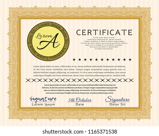 Orange Certificate diploma or award template. Money Pattern. With great quality guilloche pattern. Customizable, Easy to edit and change colors. 