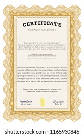 Orange Certificate diploma or award template. With background. Elegant design. Detailed. 