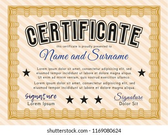 Orange Certificate diploma or award template. Customizable, Easy to edit and change colors. With guilloche pattern. Superior design. 