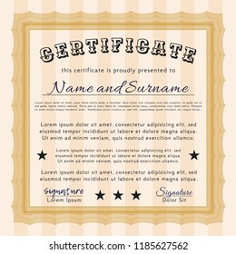 Orange Certificate diploma or award template. Detailed. With quality background. Good design. 