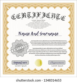 Orange Certificate diploma or award template. With guilloche pattern and background. Money design. Customizable, Easy to edit and change colors. 