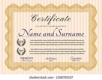 Orange Certificate diploma or award template. Beauty design. With quality background. Detailed. 