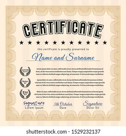 Orange Certificate diploma or award template. With linear background. Customizable, Easy to edit and change colors. Money style design. 