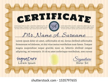 Orange Certificate diploma or award template. Customizable, Easy to edit and change colors. Printer friendly. Nice design. 