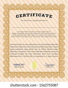 Orange Certificate diploma or award template. Money Pattern. With great quality guilloche pattern. Customizable, Easy to edit and change colors. 