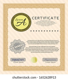 Orange Certificate diploma or award template. Customizable, Easy to edit and change colors. With complex linear background. Modern design. 
