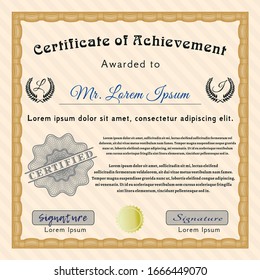 Orange Certificate diploma or award template. With complex linear background. Elegant design. Customizable, Easy to edit and change colors. 