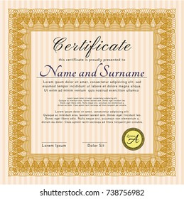 Orange Certificate diploma or award template. Modern design. Printer friendly. Customizable, Easy to edit and change colors. 