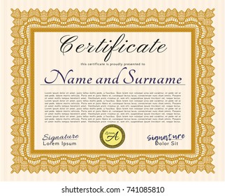 Orange Certificate diploma or award template. Easy to print. Customizable, Easy to edit and change colors. Superior design. 