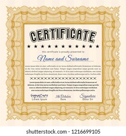 Orange Certificate or diploma template. With background. Modern design. Customizable, Easy to edit and change colors. 