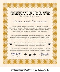 Orange Certificate or diploma template. With background. Customizable, Easy to edit and change colors. Money Pattern. 