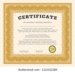 Orange Certificate or diploma template. Complex background. Beauty design. Customizable, Easy to edit and change colors. 