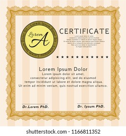 Orange Certificate or diploma template. Complex background. Customizable, Easy to edit and change colors. Cordial design. 