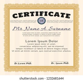 Orange Certificate or diploma template. With complex linear background. Nice design. Customizable, Easy to edit and change colors. 