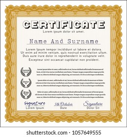 Orange Certificate or diploma template. Customizable, Easy to edit and change colors. Complex background. Nice design. 