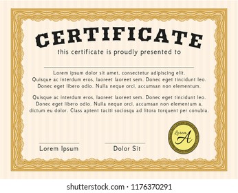 Orange Certificate or diploma template. Customizable, Easy to edit and change colors. Easy to print. Beauty design. 