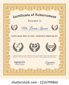 Orange Certificate or diploma template. Customizable, Easy to edit and change colors. With complex linear background. Money design. 