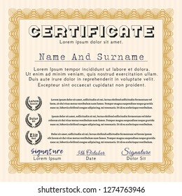 Orange Certificate or diploma template. Customizable, Easy to edit and change colors. With linear background. Excellent design. 