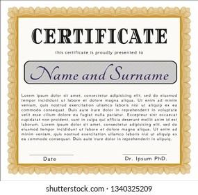 Orange Certificate or diploma template. Customizable, Easy to edit and change colors. With complex linear background. Retro design. 