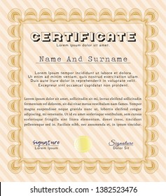 Orange Certificate or diploma template. Customizable, Easy to edit and change colors. With guilloche pattern. Superior design. 