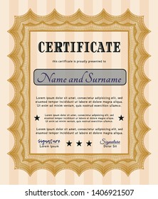 Orange Certificate or diploma template. Customizable, Easy to edit and change colors. Printer friendly. Money style design. 