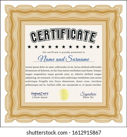 Orange Certificate or diploma template. Customizable, Easy to edit and change colors. With complex background. Superior design. 