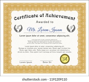 Orange Certificate or diploma template. Detailed. With linear background. Perfect design. 