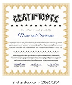 Orange Certificate or diploma template. Detailed. With great quality guilloche pattern. Money Pattern. 