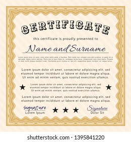Orange Certificate or diploma template. Detailed. With quality background. Good design. 