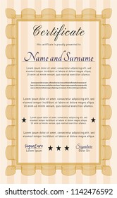 Orange Certificate or diploma template. Easy to print. Money Pattern design. Vector illustration. 