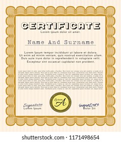 Orange Certificate or diploma template. Easy to print. Detailed. Nice design. 