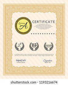 Orange Certificate or diploma template. Easy to print. Superior design. Customizable, Easy to edit and change colors. 